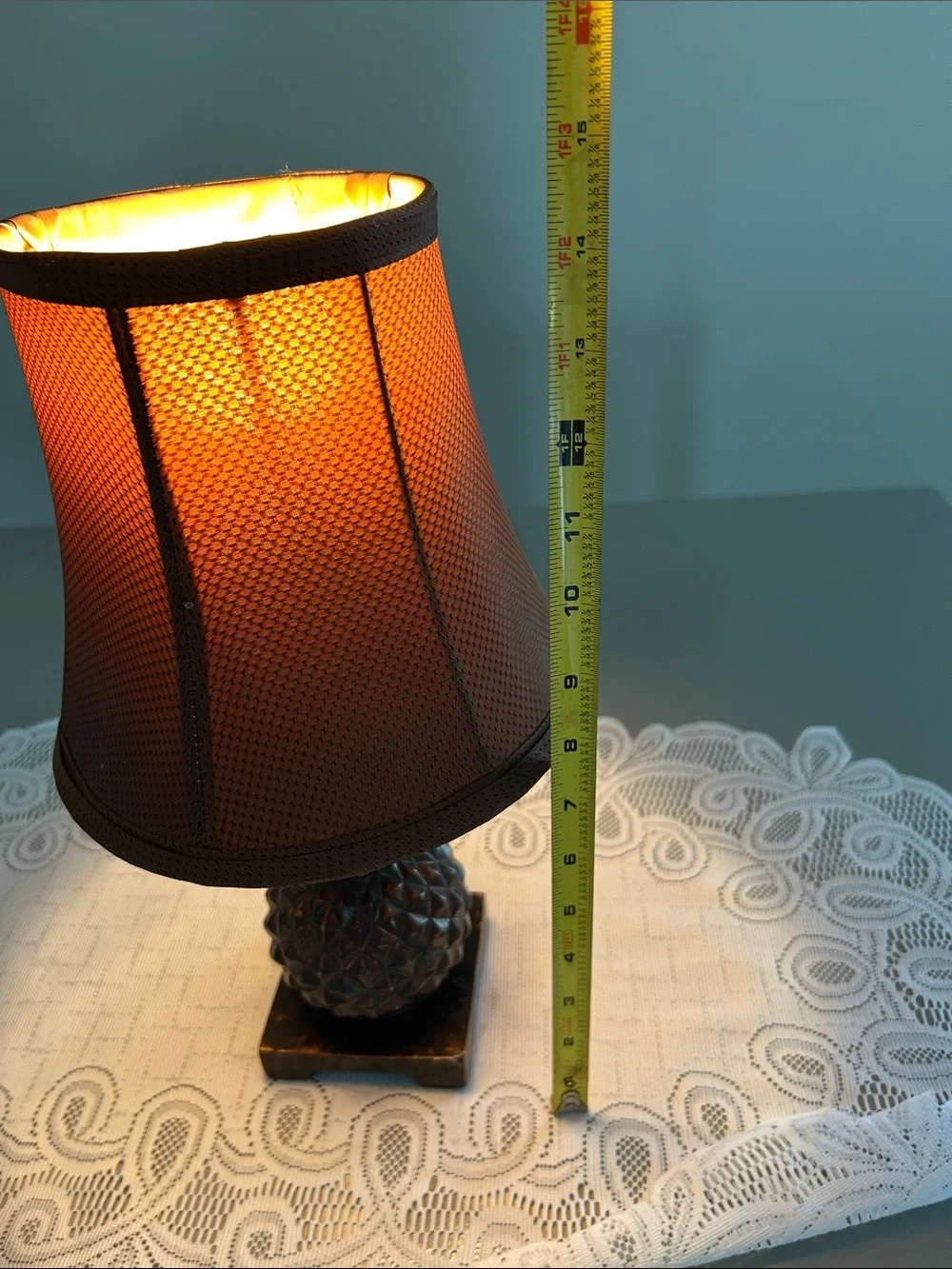 Vintage Brown Pineapple Lantern Table Lamp with Brown Shade